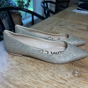SAM EDELMAN Glitter Pointed Toe FLATS Shoes Gold 8.5 8 1/2